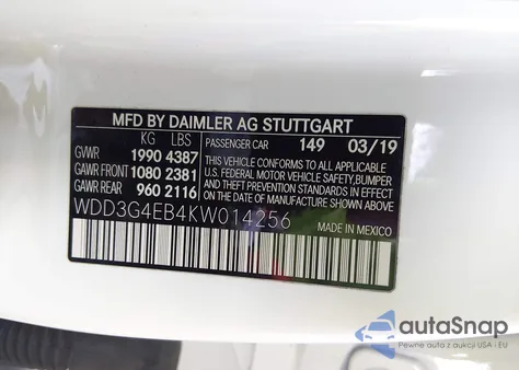2019 Mercedes-Benz A 220 from USA, damaged, VIN WDD3G4EB4KW014256
